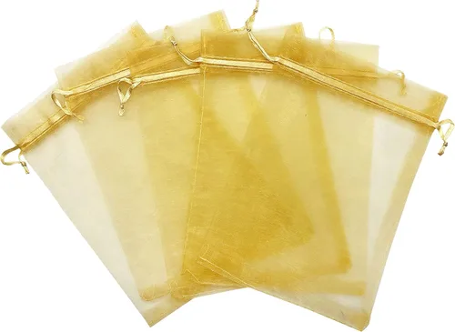 Miniatura 4 de Jexila 100 bolsas de regalo de organza dorada de 4 x 6 pulgadas, pequeñas bolsas de malla con cordón, bolsas para joyas, bodas, fiestas, bolsas