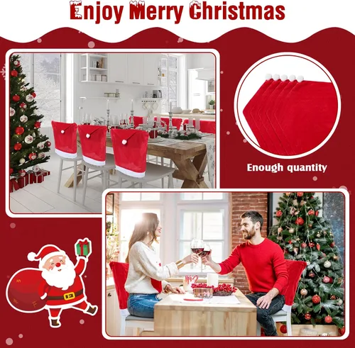 Miniatura 4 de Peryiter 24 piezas de decoraciones navideñas para sillas, fundas protectoras de terciopelo para sillas de comedor de Navidad, para cocina