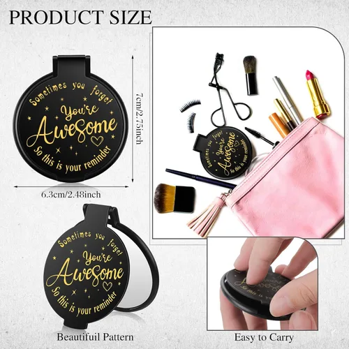 Miniatura 2 de Huwena 100 piezas de espejo compacto inspirador a granel, mini regalos para mujer, espejo redondo de bolsillo, regalos de agradecimiento para Negro