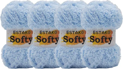Miniatura 28 de Estako Softy 100% Poliéster Esponjoso Suave Grueso Peso #5 Hilado para Crochet y Tejido 3.52 oz (100 gr) 98 Yds (90 m) (9110 - Blanco)