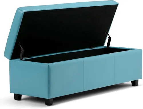 Miniatura 4 de Otomana rectangular de almacenamiento de cuero sintético Simpli Home Avalon., Poliuretano, Azul