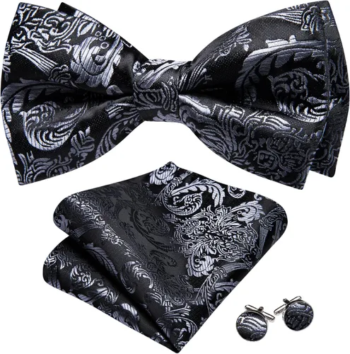 Miniatura 81 de Barry.Wang Conjunto de chaleco de pajarita para hombre, chaleco con cuello en V de seda jacquard de cachemira, gemelos de pañuelo formal/ocio, boda