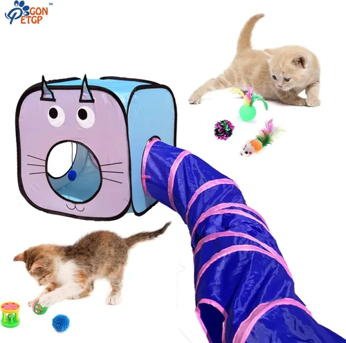 Miniatura 4 de GONPET - Juego para gatos de interior: 23 piezas de juguetes para gatitos, incluye túnel plegable para mascotas, varita interactiva para gatos