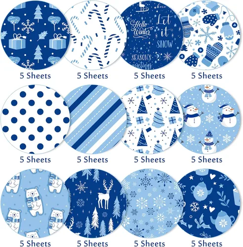 Miniatura 3 de Whaline 60 hojas de papel con patrón de invierno A5, tamaño 12 diseños de doble cara de copo de nieve de invierno, muñeco de nieve, oso, papel