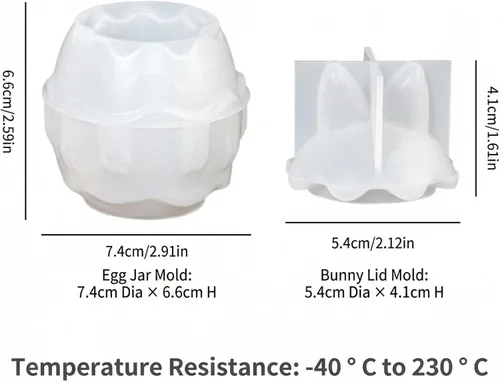 Miniatura 7 de Molde de silicona para tarro de vela de huevo de conejo de Pascua, molde de resina de huevo de conejo 3D para velas, taza de almacenamiento