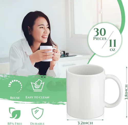 Miniatura 2 de Irenare Paquete de 30 tazas de sublimación a granel para regalos de graduación, tazas de café de sublimación de 11 onzas, taza blanca