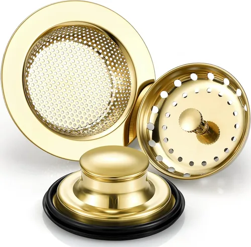 Mudder 3 piezas de colador y tapón de drenaje para fregadero de cocina, tapón de eliminación de basura de acero inoxidable con asa, filtro universal