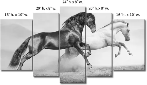Miniatura 6 de Arte de pared de 5 paneles negro Friesian Running Horse Trot en el campo al atardecer, hierba y flores, cuadros impresos en lienzo animal la imagen