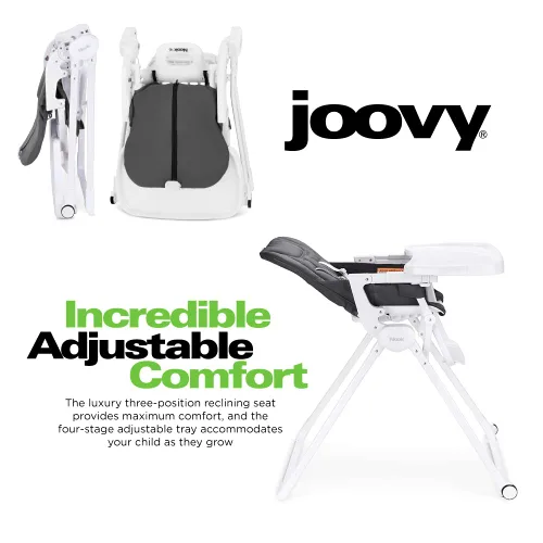 Miniatura 3 de Joovy Nook NB - Silla alta con bandeja abierta ajustable de cuatro posiciones, asiento reclinable de 3 posiciones y ruedas delanteras para mayor