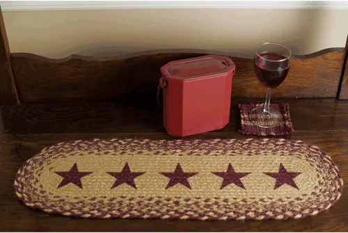 Miniatura 2 de VHC Brands Classic Country Primitive - Alfombra de mesa y cocina con plantilla color rojo yute burdeos, 8 x 24 pulgadas
