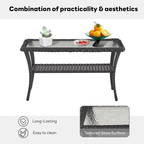 Miniatura 8 de Belord Mesa de centro al aire libre para patio, mesa de centro de ratán de 40 pulgadas con almacenamiento de 2 capas, mesa rectangular de mimbre
