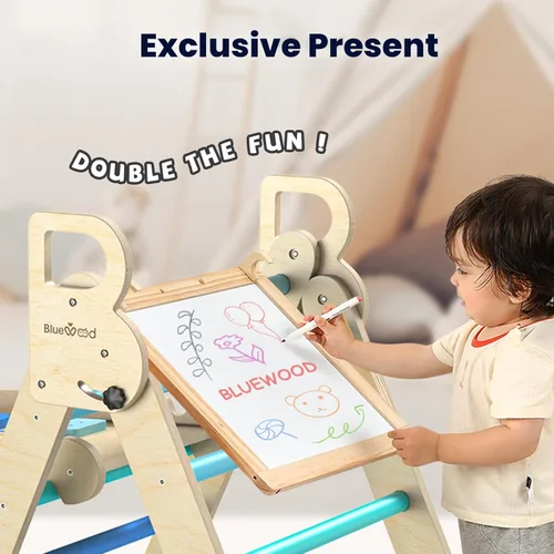 Miniatura 3 de BlueWood Juego de Triángulo Pikler, 7 en 1 Plegable de Madera Juguetes de Escalada para Niños Pequeños Parque Infantil Interior Gimnasio de la Selva