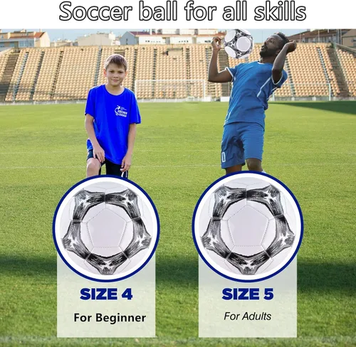 Miniatura 4 de Paquete de 6 pelotas de fútbol clásicas desinfladas tamaño 3/4/5 con bomba y bolsa de malla para interiores y exteriores, césped, entrenamiento