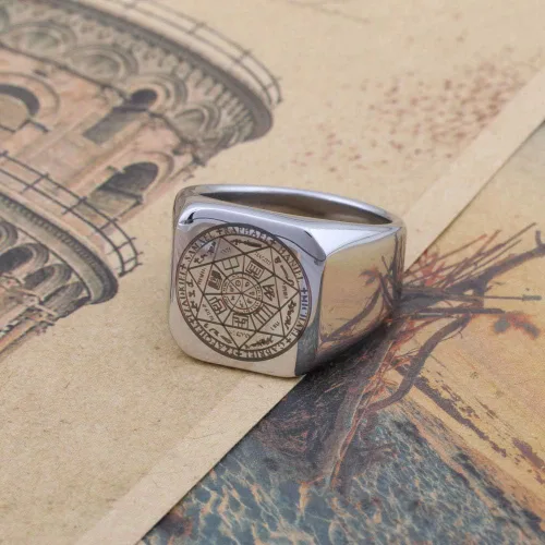 Miniatura 2 de Dacai The Seals of the Seven Arcángeles Protección Amuleto Seal Salomon Kabbalah Mens Womens Stainless Steel Polished Ring, Metal