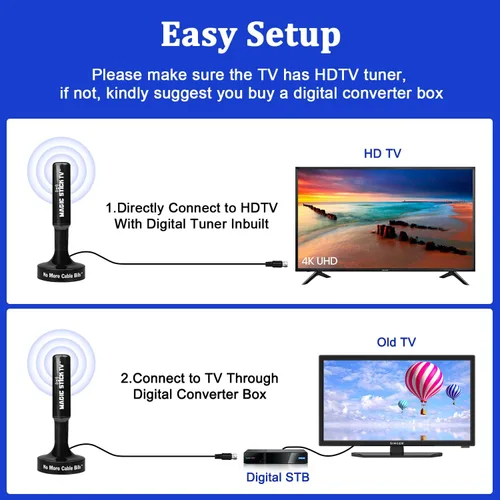 Miniatura 2 de Magic Stick TV Modelo MS-50, antena de refuerzo de señal para canales digitales HDTV 1080P HD, cable de 16.5 pies, negro