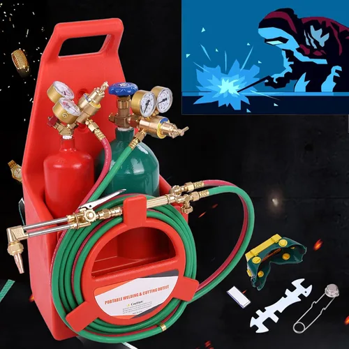 Miniatura 4 de Kit de antorcha de oxiacetileno, kit de soplete de corte de soldadura portátil con calibre, boquilla de latón de tubo largo, kit de soplete