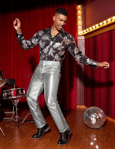 Miniatura 4 de COOFANDY Pantalones metálicos brillantes para hombre, pantalones de club nocturno, pantalones de discoteca de los años 70, 80, 90, pantalones