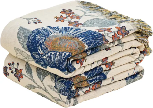 Miniatura 10 de VANJOROY - Manta bohemia de 100% algodón orgánico, transpirable, ultrasuave, decoración rústica, manta decorativa con diseño floral para todas