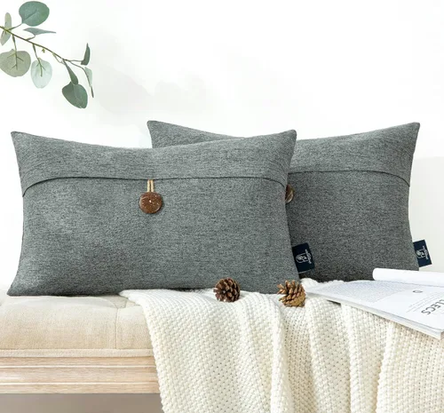 Miniatura 7 de Funda decorativa de lino Phantoscope para almohadones, con botón, 18" x 18