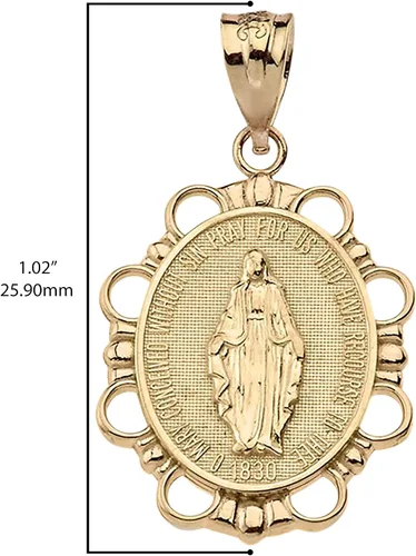 Miniatura 3 de Colgante de medalla milagrosa de 1 pulgada de oro amarillo de 14 quilates Oro amarillo