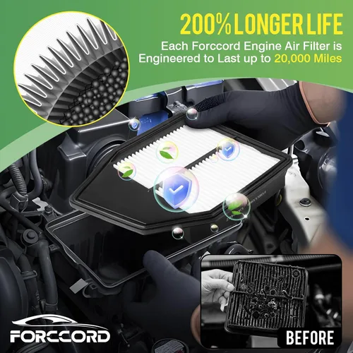 Miniatura 4 de Paquete de 2 filtros de aire de motor Compatible con Honda Accord 2008-2012, Crosstour 2012-2015, L4 2.4L Filtro de aire de repuesto CA10467