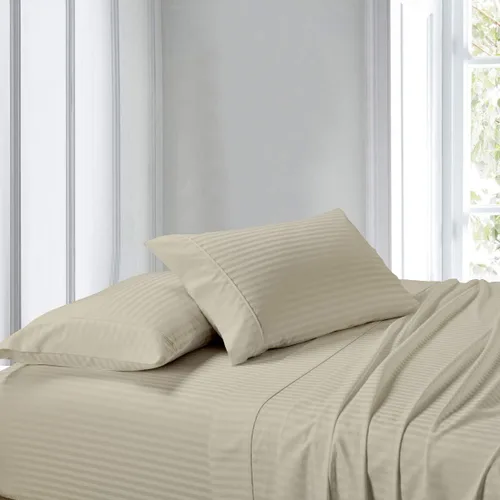 Miniatura 2 de sheetsnthings Juego de 2 fundas de almohada estándar de 300 hilos beige a rayas, tamaño Queen