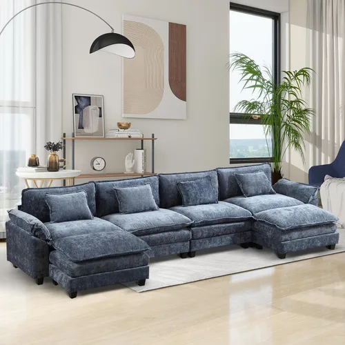 Miniatura 31 de Sofá modular seccional, sofá de nube con otomana, asiento profundo de felpilla en forma de L para sala de estar y apartamento