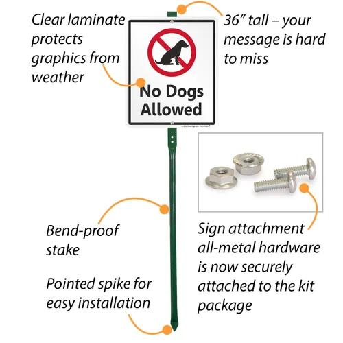 Miniatura 4 de SmartSign Letrero LawnBoss® con texto en inglés "No Dogs Allowed", letrero de aluminio de 10 x 12 pulgadas con estaca de 3 pies