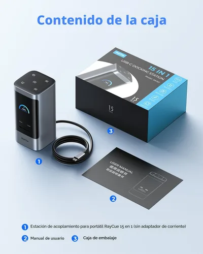 Miniatura 9 de RayCue Estación de acoplamiento USB C, pantalla triple 15 en 1 con 5 botones de acceso directo, pantalla inteligente, DP y HDMI, 10G USB A/C