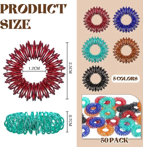 Miniatura 2 de Blulu Juego de 50 anillos de acupresión para aliviar la ansiedad, con pinchos, para adolescentes, adultos, reductor de estrés silencioso y azul