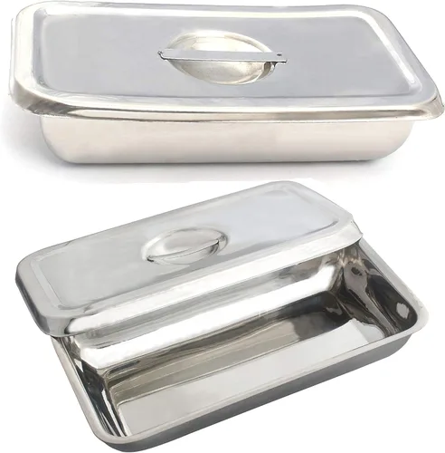 Miniatura 5 de Bandeja dental Instrumento de laboratorio 8 "X4 "X2" Soporte organizador de herramientas dentales con tapa y mango Caja hueca de acero inoxidable