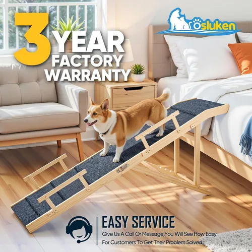 Miniatura 7 de Rampa para perros para cama con rieles, rampa plegable para mascotas de 64 pulgadas de largo para perros pequeños y grandes, rampas para perros