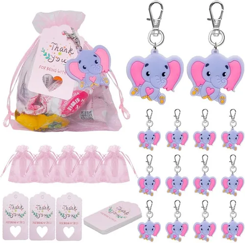 Juego de 50 llaveros de elefante para baby shower, recuerdos de fiesta temática de elefante, suministros de fiesta de cumpleaños para niños y niñas
