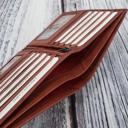 Miniatura 7 de ag wallets Billetera bifold europea de piel auténtica RFID para hombre, 2 ventanas de identificación, Borgoña