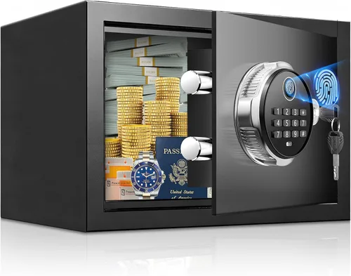Pequeña caja de seguridad biométrica inteligente para el hogar, mini caja fuerte para el hogar con alertas dobles antirrobo, modo silencioso,
