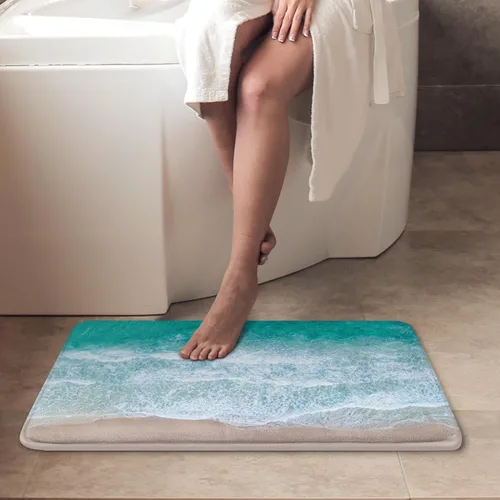 Miniatura 4 de Britimes Alfombra de baño antideslizante para baño, diseño de ondas de arena azul, cubierta lavable, tapete para decoración de baño, 18 x 30