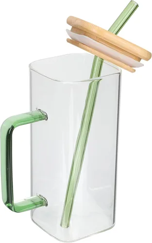Miniatura 9 de Luxshiny Vaso de vidrio transparente con asa y tapa, vaso de bebida de 5.31 pulgadas para jugo de leche, agua, café helado, vaso para el hogar