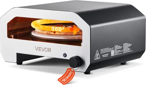 VEVOR Horno de pizza para exteriores de 16 pulgadas, horno de pizza de gas propano giratorio automático, cocinador de pizza portátil con piedra de