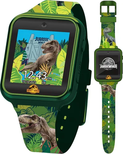 Jurassic World - Reloj inteligente para niños, 10 caras de reloj, 3 fondos de pantalla, juegos interactivos, alarma, cámara, grabadora de voz,