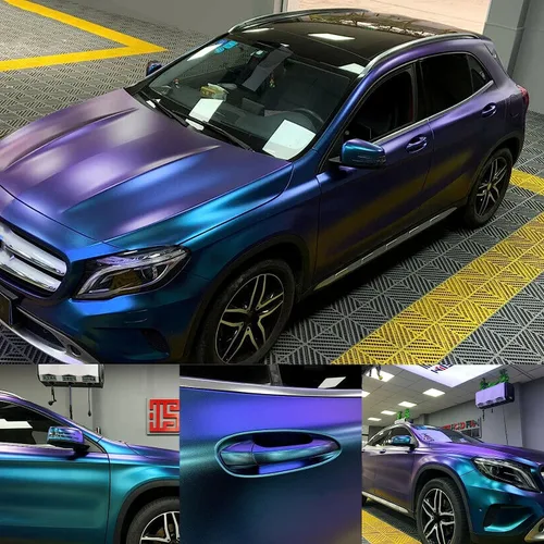 Miniatura 18 de Vinilo adhesivo de coche de color morado metálico brillante a azul camaleón, cinta adhesiva de película adhesiva de liberación de aire
