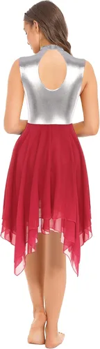 Miniatura 2 de TiaoBug Disfraz de danza lírica contemporánea para mujer, vestidos de adoración de bloques de color metálico, ropa de baile litúrgica