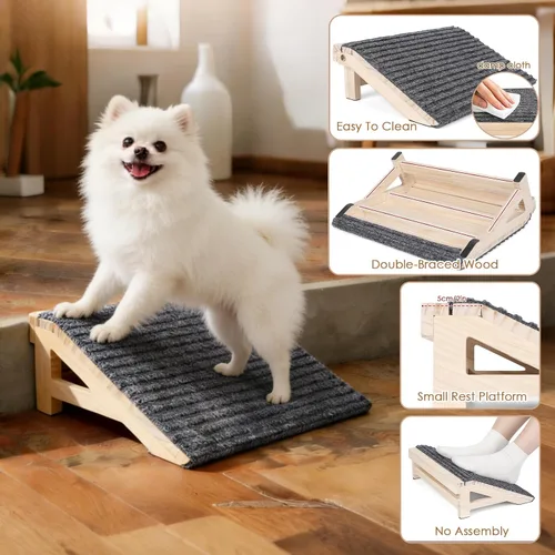 Miniatura 3 de Paquete de 1 rampa de escaleras para perros pequeños y mayores, escalones antideslizantes de madera para mascotas, rampa de asistencia para perros