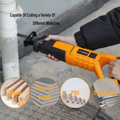 Miniatura 6 de Sierra recíproca de 7 amperios, mango giratorio de 360 ° con velocidad variable, longitud de carrera de 1-1/10 pulgadas equipada con 5 hojas