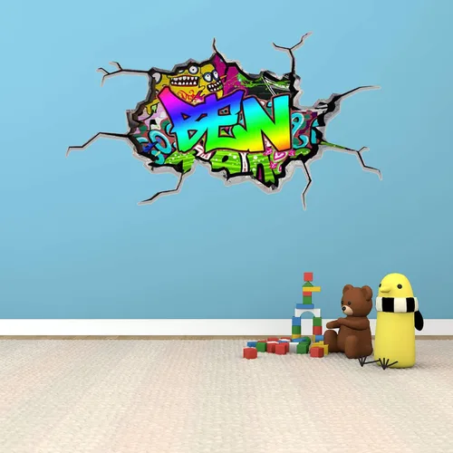 Miniatura 2 de Calcomanía de pared personalizada con nombre de graffiti 3D, calcomanía decorativa de vinilo artística personalizada, extraíble, despegar y pegar