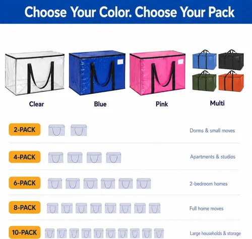 Miniatura 9 de ClearSpace Bolsas de mudanza o bolsa de almacenamiento de gran tamaño – Cajas grandes para mudanzas con correas de mochila, cremalleras y asas