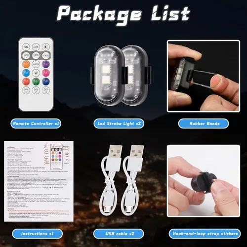 Miniatura 7 de 2 piezas de luces estroboscópicas LED inalámbricas con control remoto, luces LED mini impermeables USB de 8 colores, luces LED de advertencia