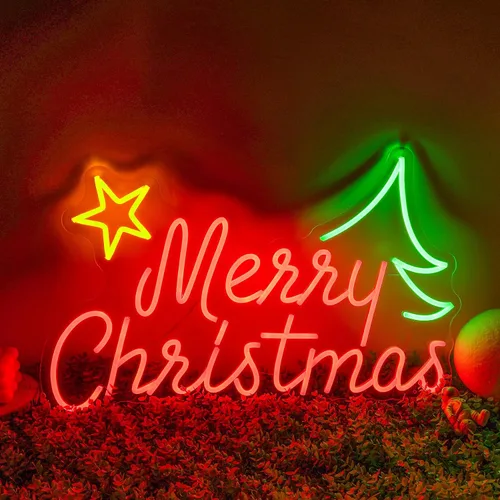Miniatura 10 de Letreros de neón de Feliz Navidad para decoración de pared, letreros de luz LED de neón iluminados para ventana, dormitorio, fiesta de Navidad