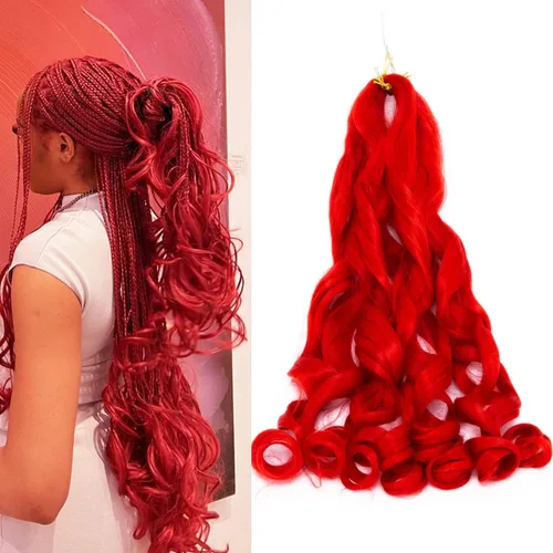 Miniatura 11 de Paquete de 8 paquetes de cabello trenzado francés, 18 pulgadas, cabello de ganchillo en espiral ondulado suelto para mujeres negras, preestirado