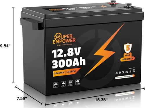 Miniatura 9 de Batería de litio LiFePO4 de 12 V 300 Ah, batería LiFePO4 de ciclo profundo para RV con protección a baja temperatura, BMS de 200 A, 3840 Wh, ciclos