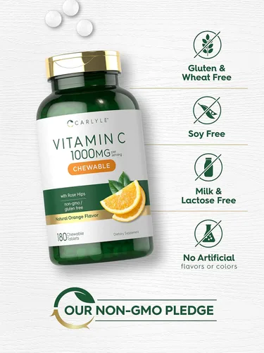 Miniatura 4 de Carlyle Masticables de vitamina C 1000 mg 180 tabletas Vegetariano, sin OMG, suplemento sin gluten